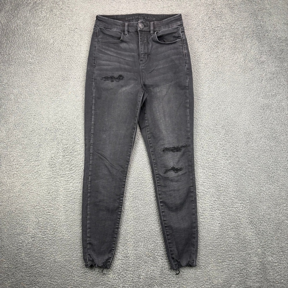 American Eagle‎ Ne(X)t Level Stretch Hi-Rise Jegging Black Distressed Size 4 Reg